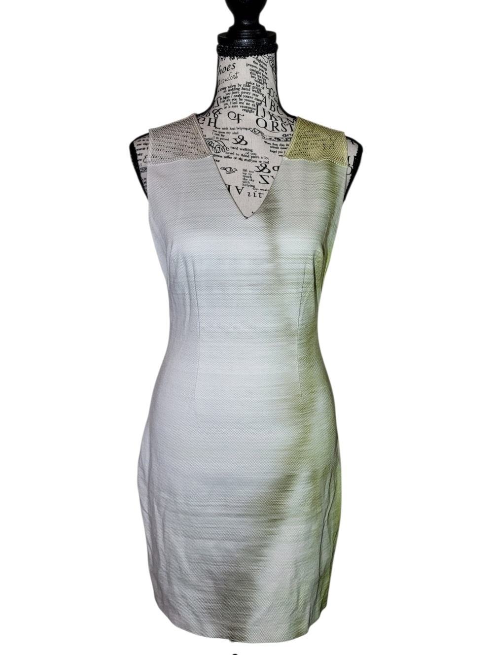 Elie Tahari "Ally" Brushstroke Sheath Dress with Perforated Mesh Trim Size 2